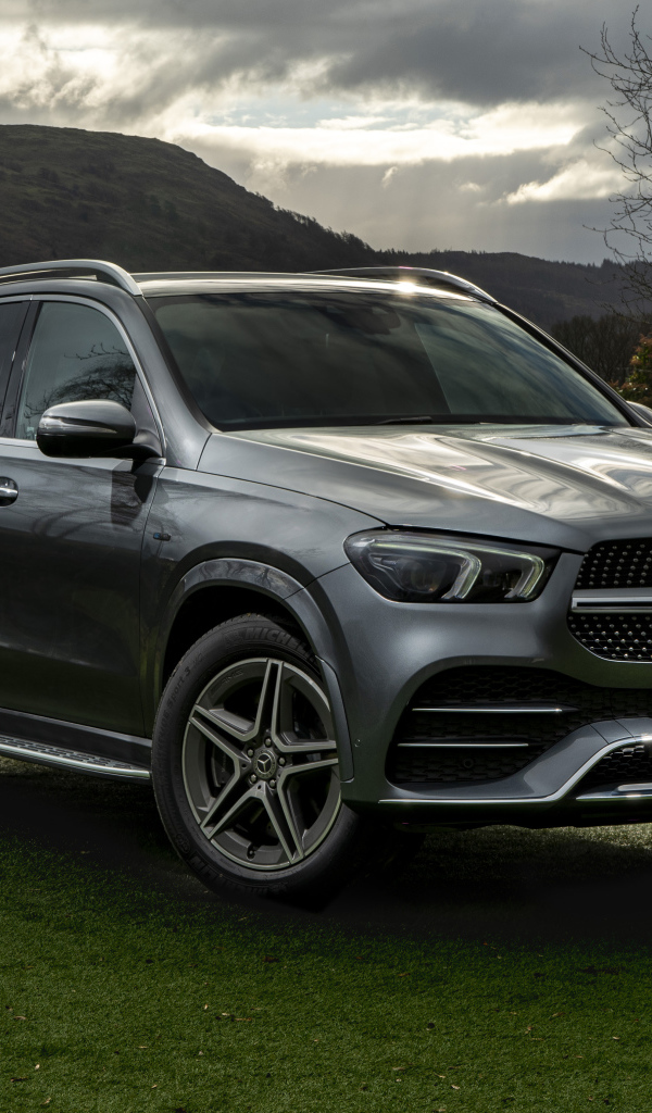 Серебристый автомобиль Mercedes-Benz GLE 350 De 4MATIC AMG Line на траве