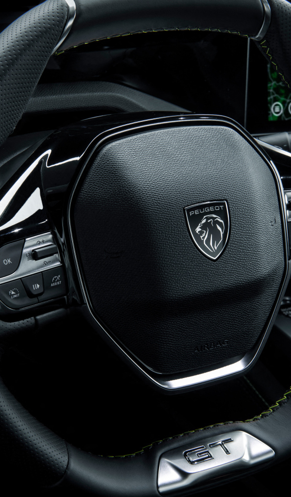 Черный кожаный руль автомобиля Peugeot 308, 2021 года