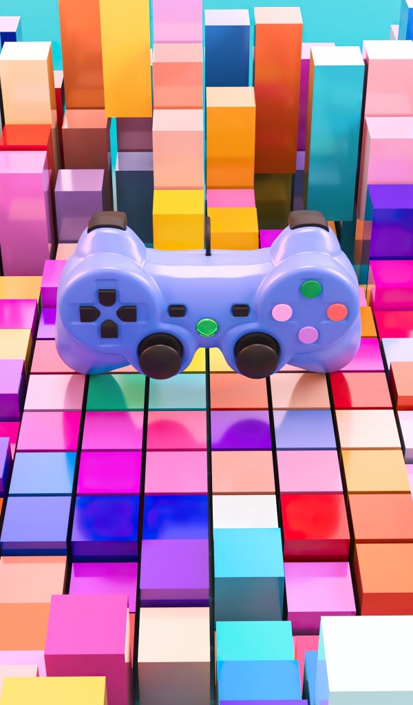 Игровой пульт от приставки Playstation на фоне четырехугольников 