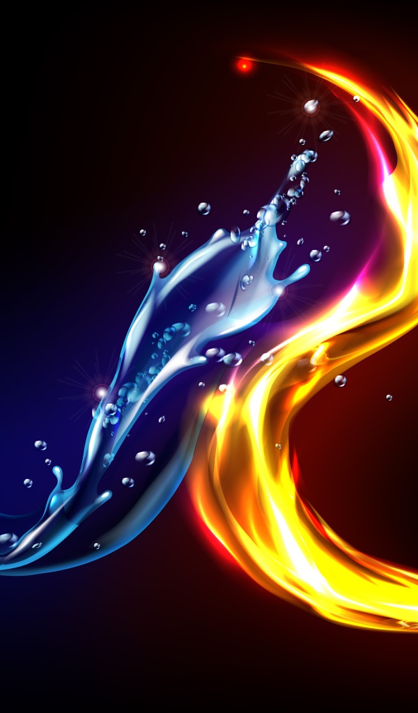 Огонь и вода на черном фоне 