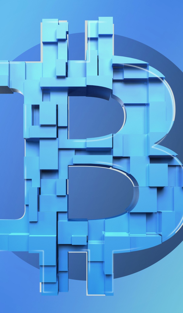 Знак биткоин на голубом фоне