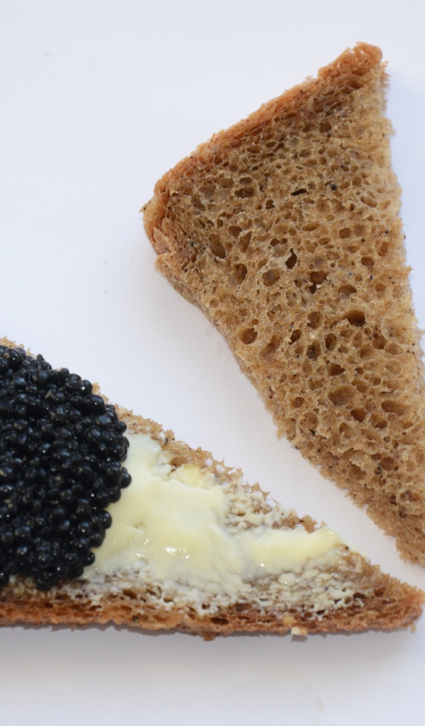 Бутерброды из черного хлеба с черной икрой на сером фоне