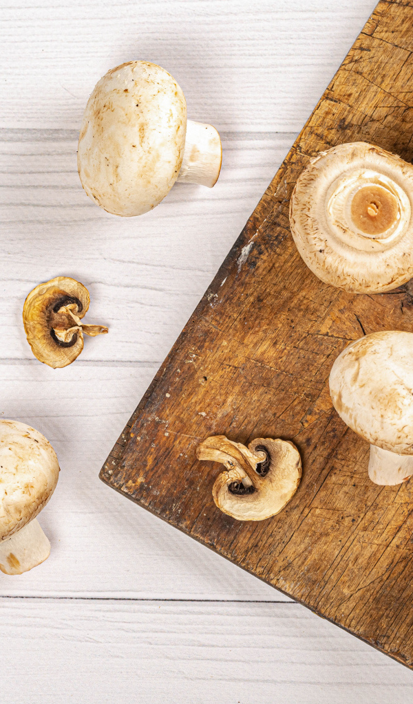 Свежие шампиньоны на разделочной доске