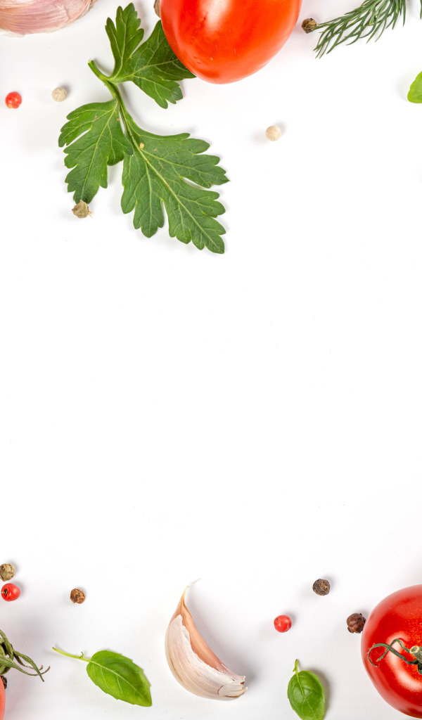 Белый фон с овощами и зеленью 
