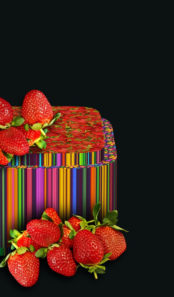 Разноцветная шкатулка с клубникой на черном фоне 