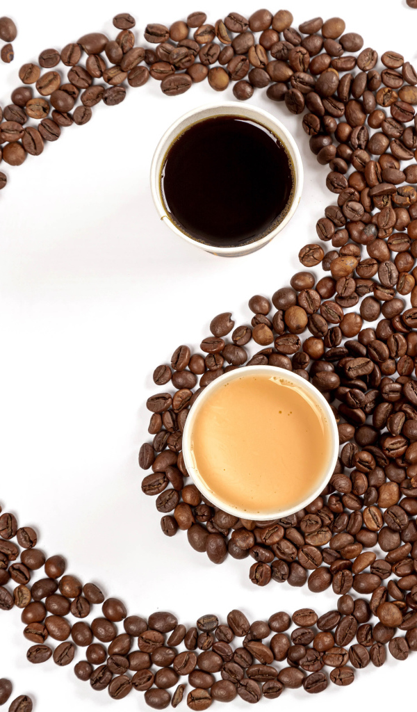 Инь и янь из кофейных зерен на белом фоне