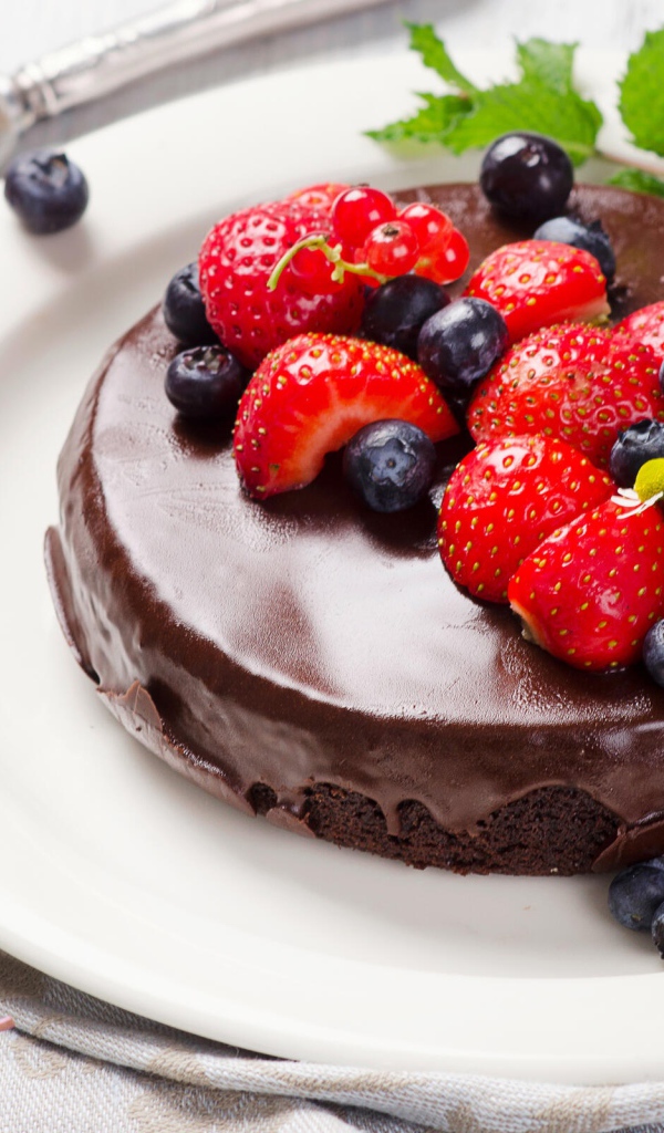 Шоколадный торт с ягодами черники и клубники 