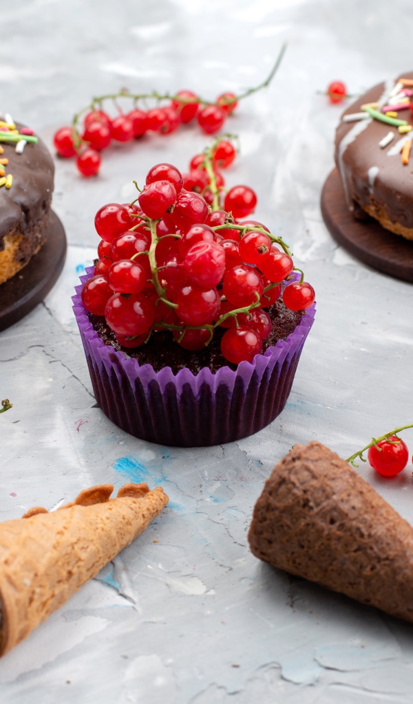 Кексы с шоколадом и красной смородиной 