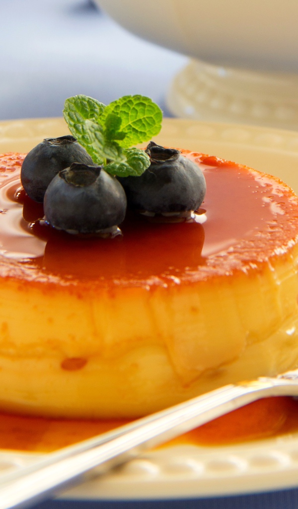 Творожный десерт с сиропом и ягодами черники