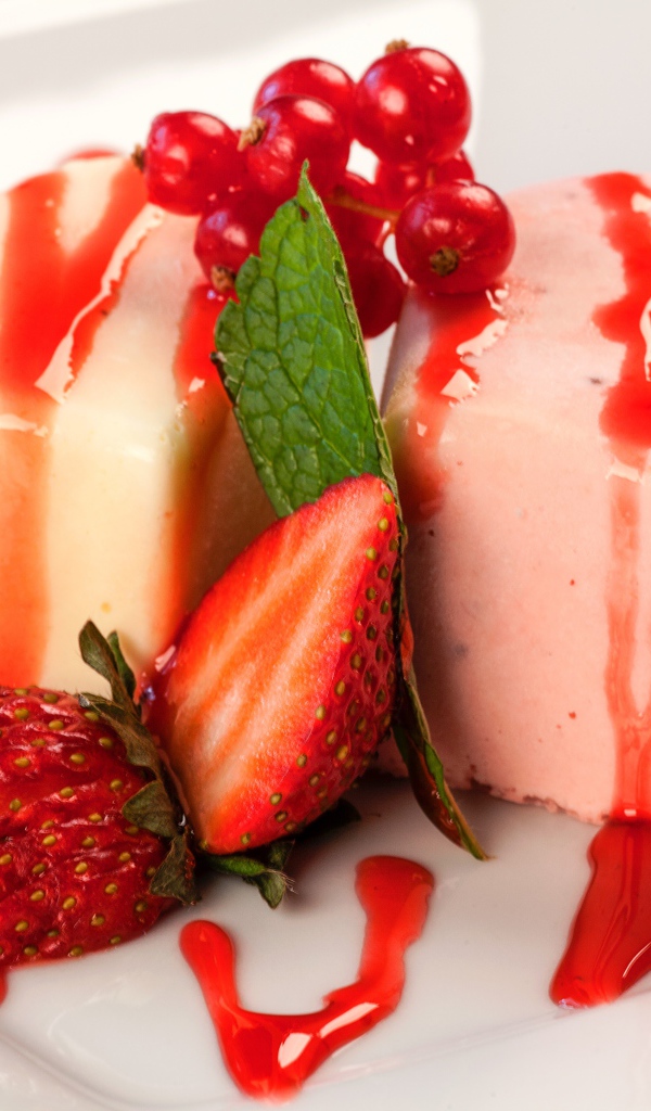 Молочное и клубничное желе с клубникой и смородиной 