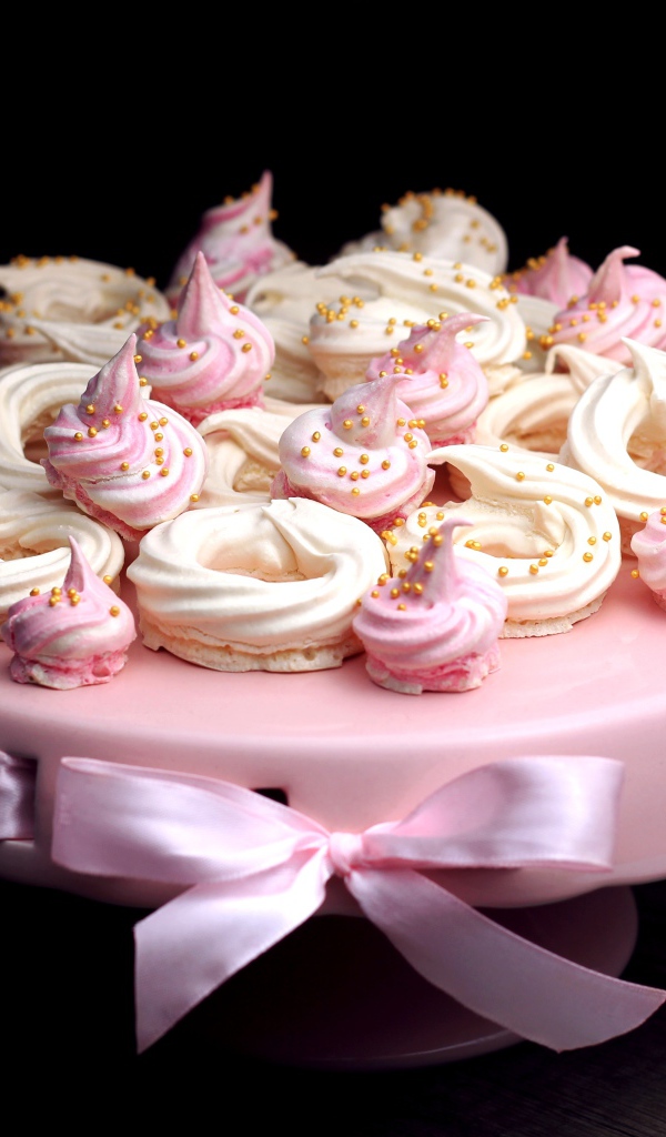 Розовая подставка для зефира с розовой лентой