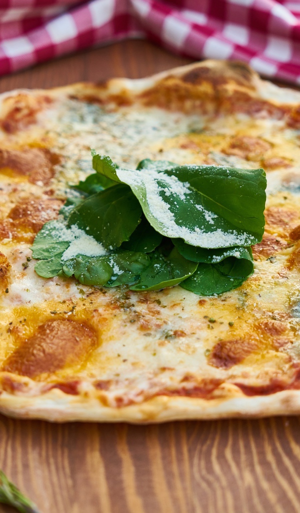 Румяная пицца на столе с овощами