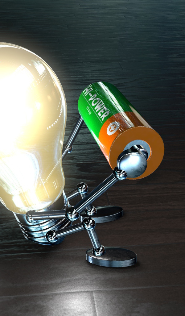 Лампочка с батарейкой в руках на полу