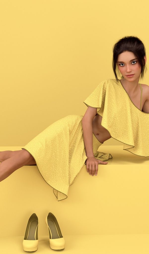 Девушка 3д в желтом платье