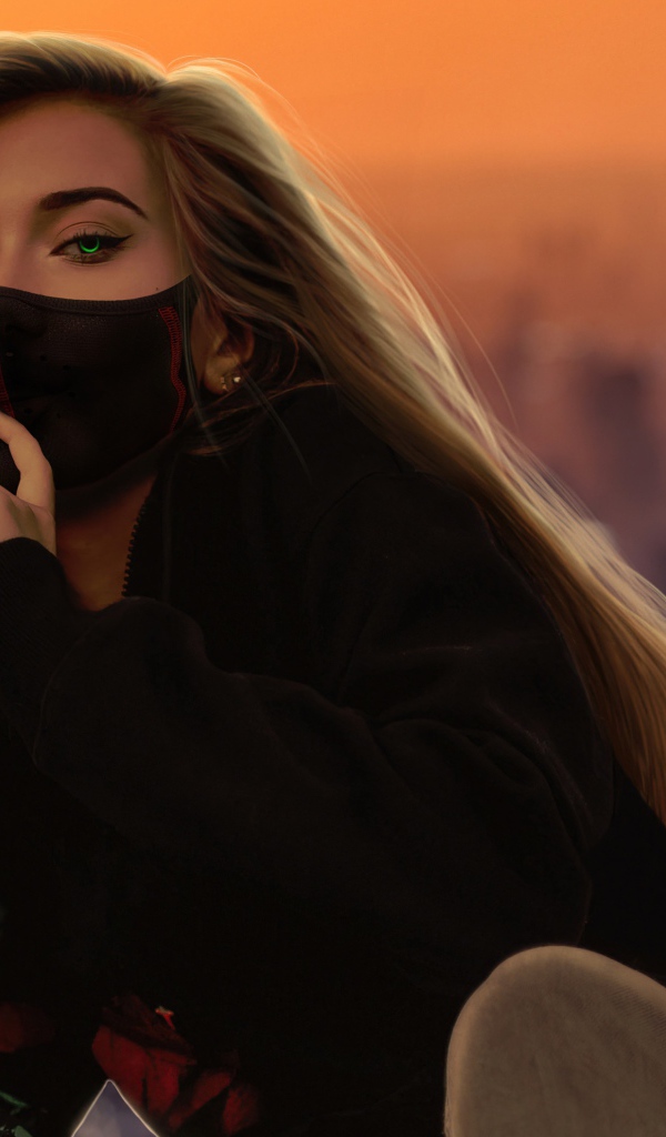 Девушка 3д в черной маске 