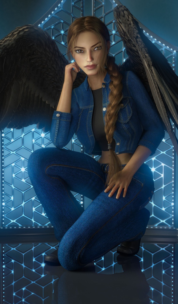 Девушка 3д с большими черными крыльями