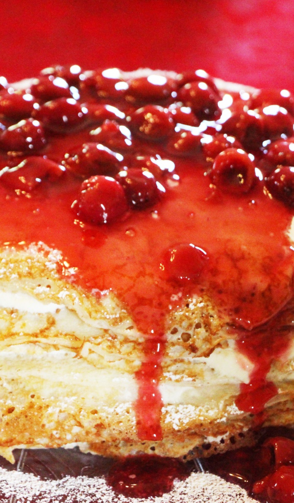 Блинный торт с вишней на праздник Масленица 2021