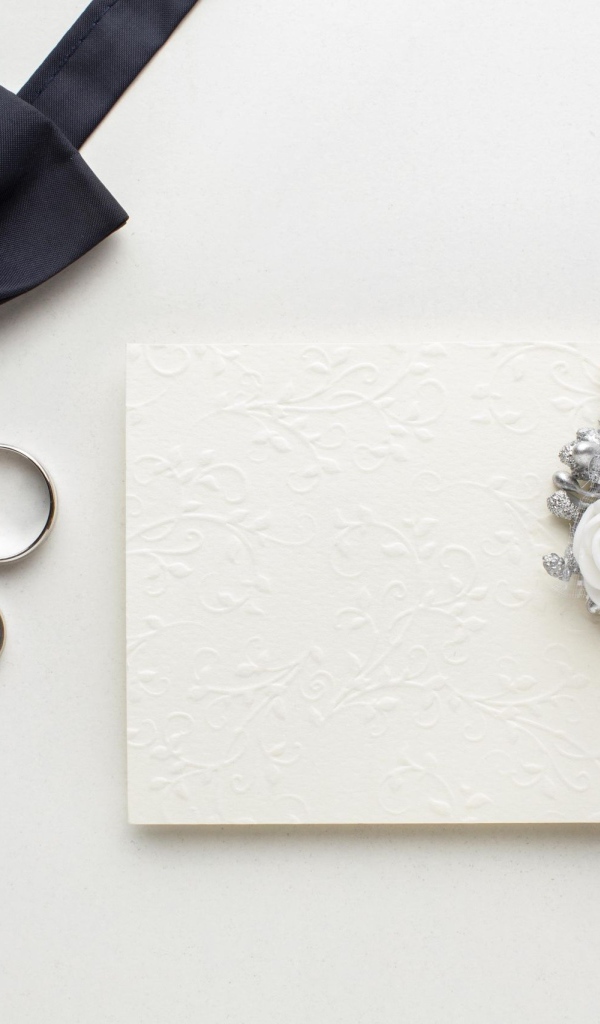 Приглашение на свадьбу, кольца и черная бабочка 