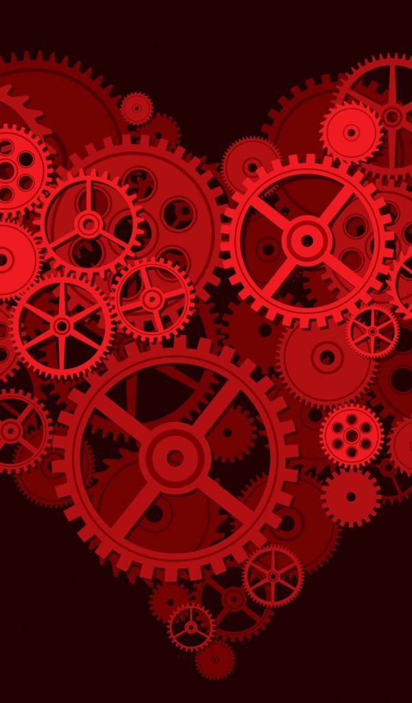 Большое красное сердце из шестеренок 