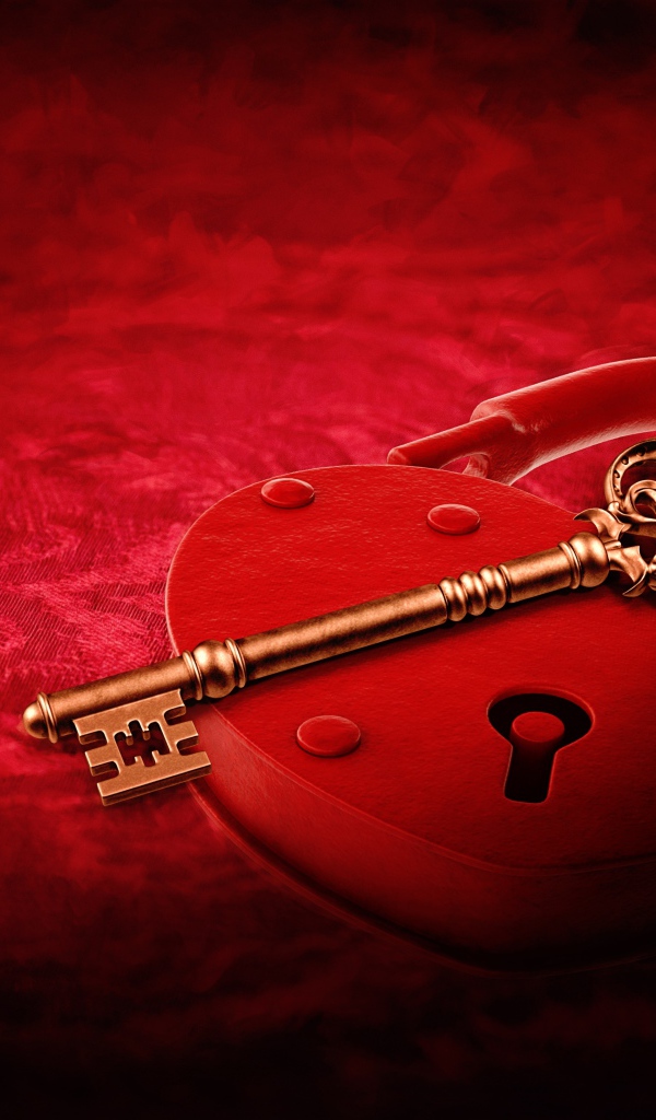 Красный замок для влюбленных в форме сердца с ключом