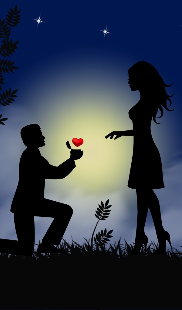 Парень делает девушке предложение на фоне луны