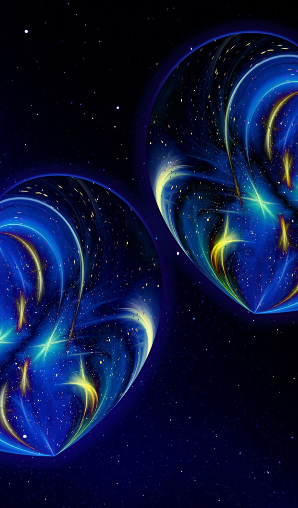 Два красивых неоновых сердца на синем фоне