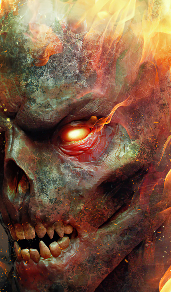 Огненный череп крупным планом  фильм Призрачный Гонщик