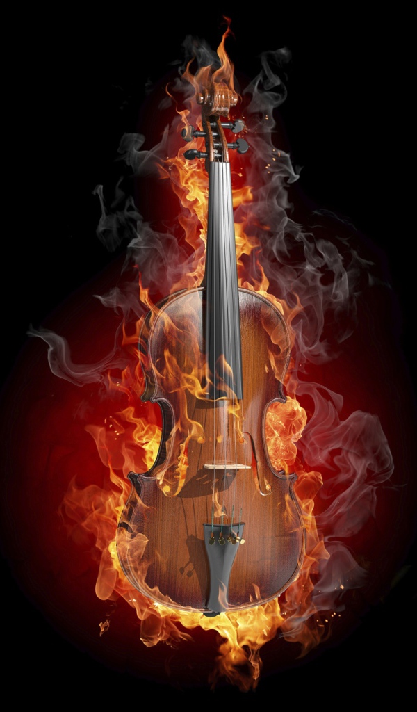 Горящая скрипка на черном фоне