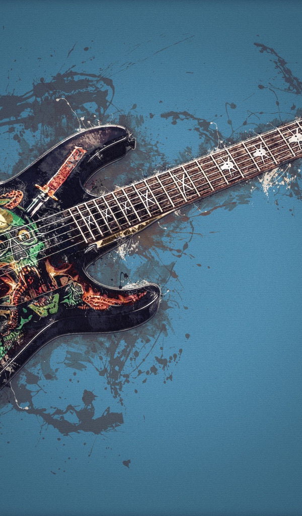 Электрогитара с рисунком на синем фоне