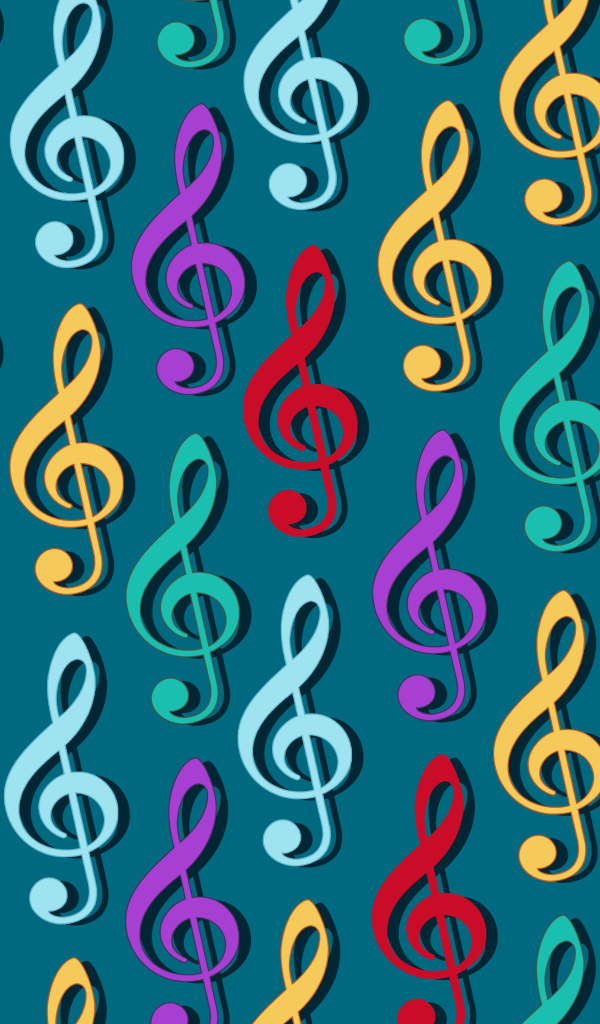 Разноцветные ноты на сером фоне 