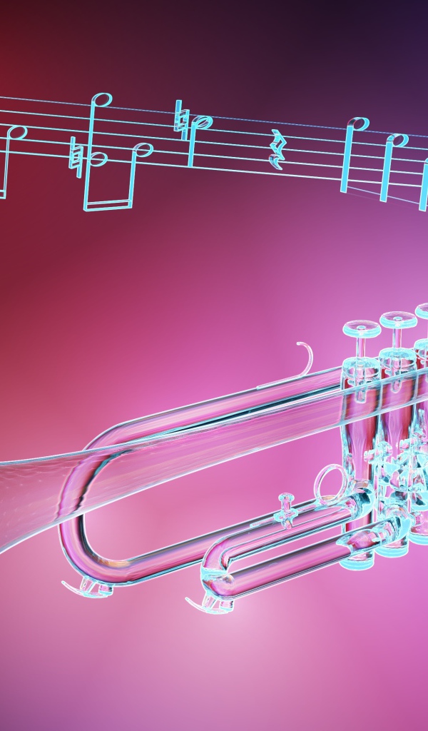 Труба и ноты на розовом фоне