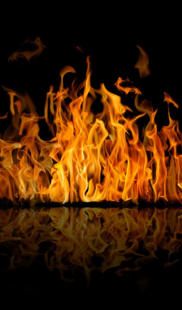 Горячий огонь отражается в черной поверхности