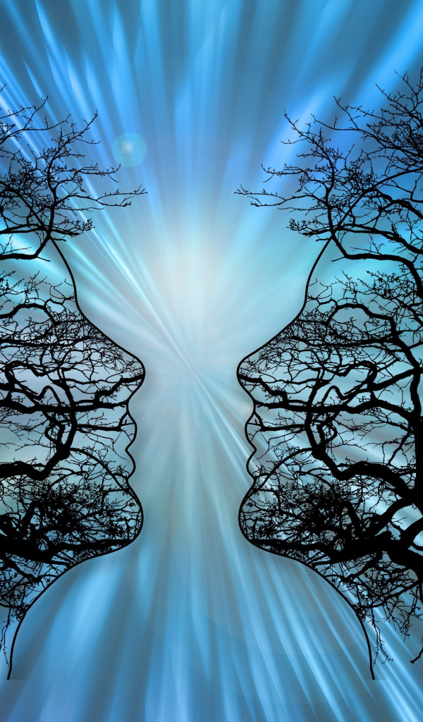 Два силуэта на опавших деревьях