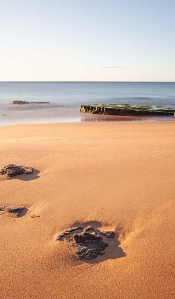 Камни в песке на берегу моря 