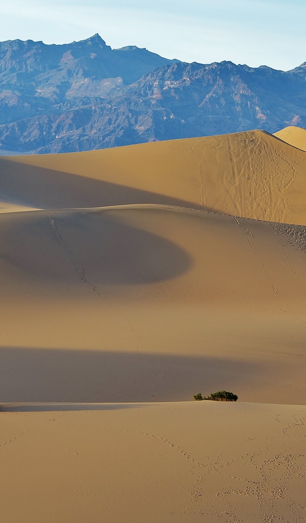 Большая пустыня с горячим песком у гор 