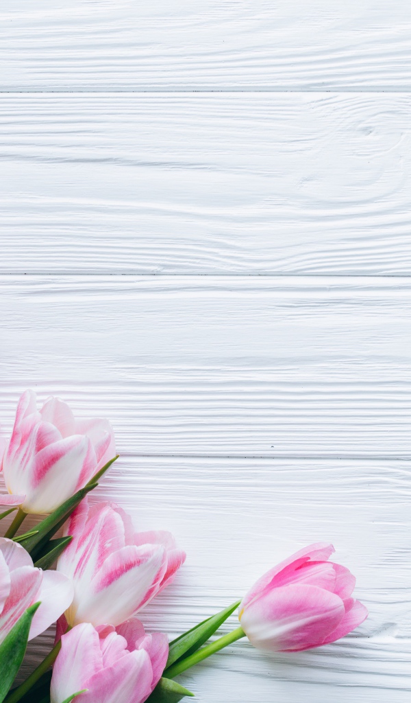 Красивый букет розовых тюльпанов на столе