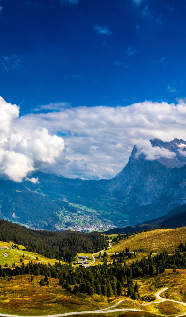 Красивый вид на горы под густыми белыми облаками