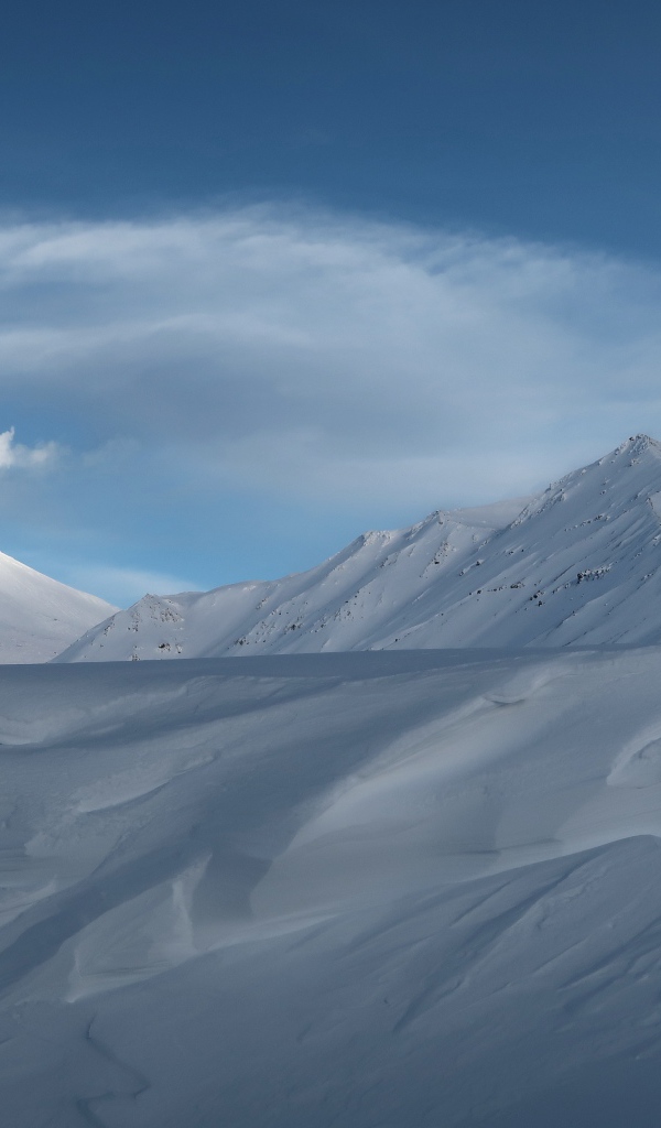 Красивые покрытые белым холодным снегом горы