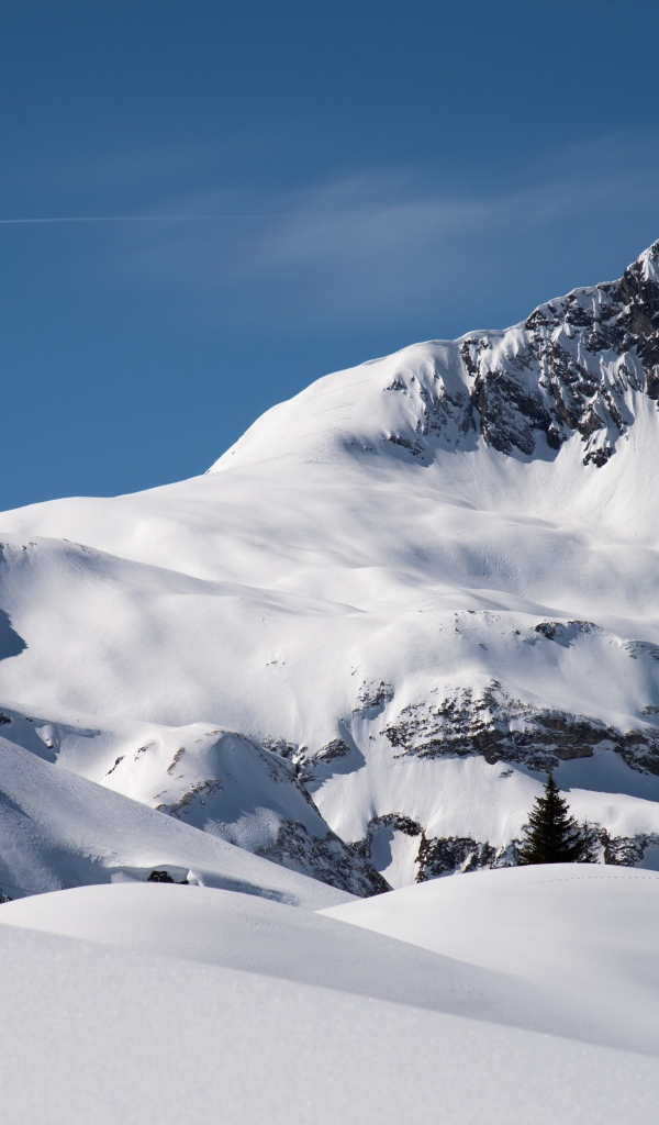 Красивые заснеженные горы под голубым небом 