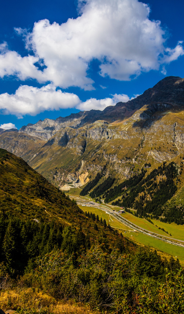 Высокие Швейцарские альпы под голубым небом 