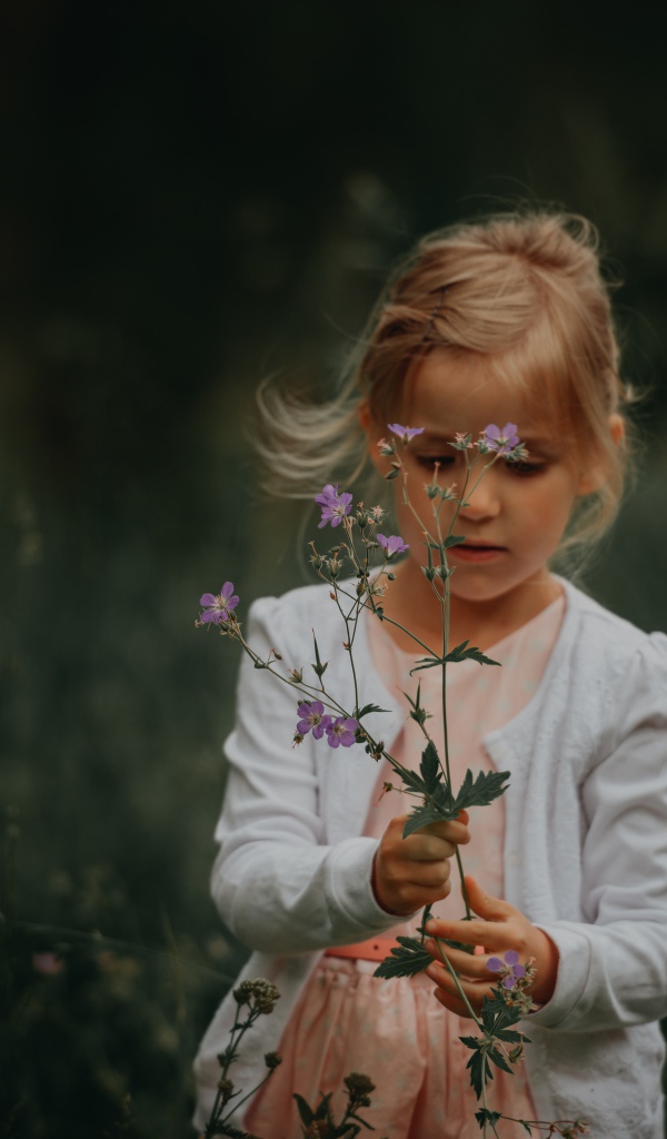 Маленькая девочка с полевым цветком в руке