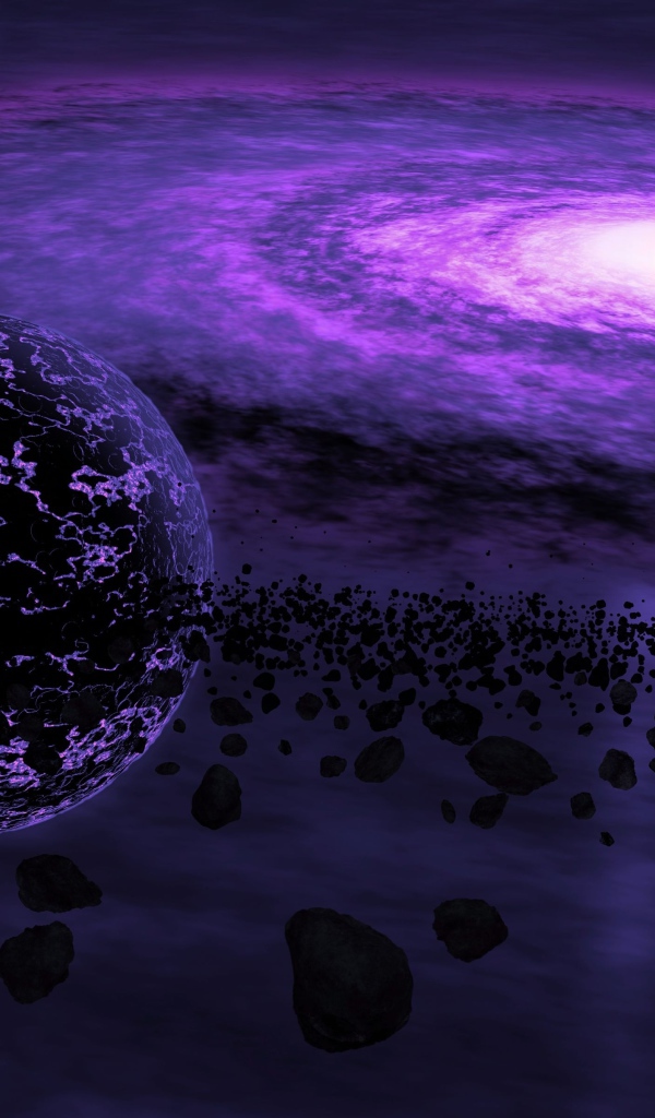 Черная дыра и планета с метеоритами в космосе 