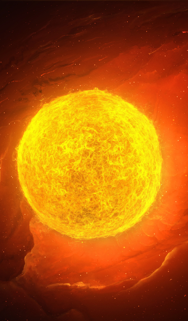 Яркое огненное солнце в космосе