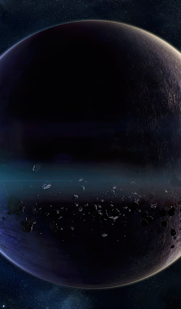 Большая планета с астероидами в космосе