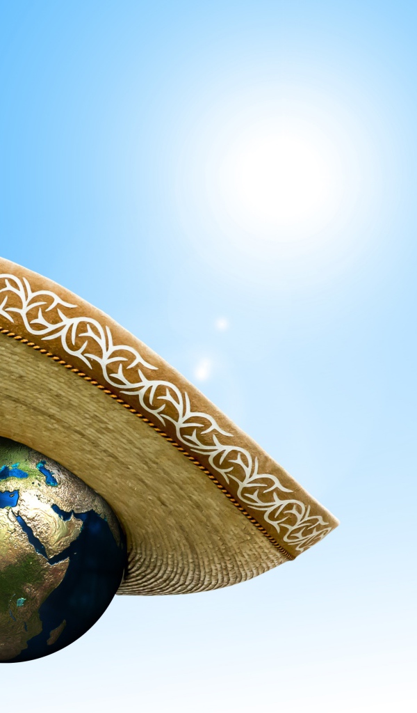 Планета земля в сомбреро на голубом фоне