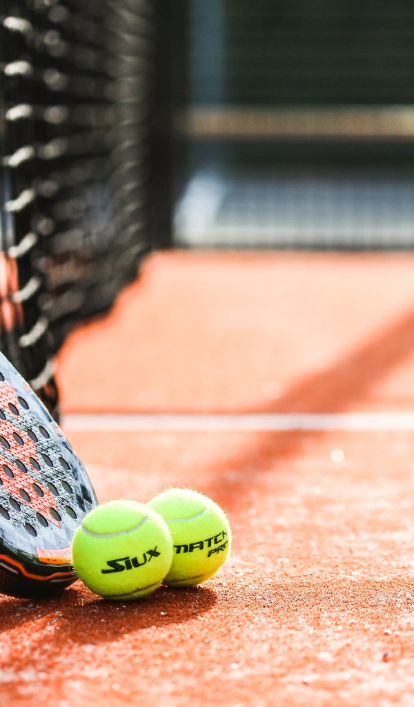 Ракетка и два теннисных мяча у сетки