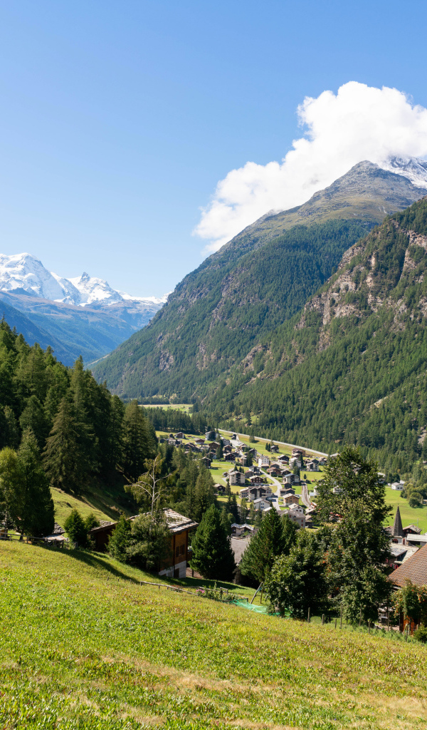 Дома в живописных зеленых гор, Швейцария 