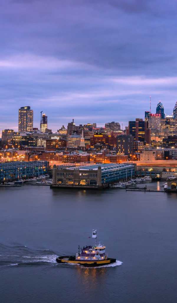 Красивый вид на ночной город Филадельфия, США