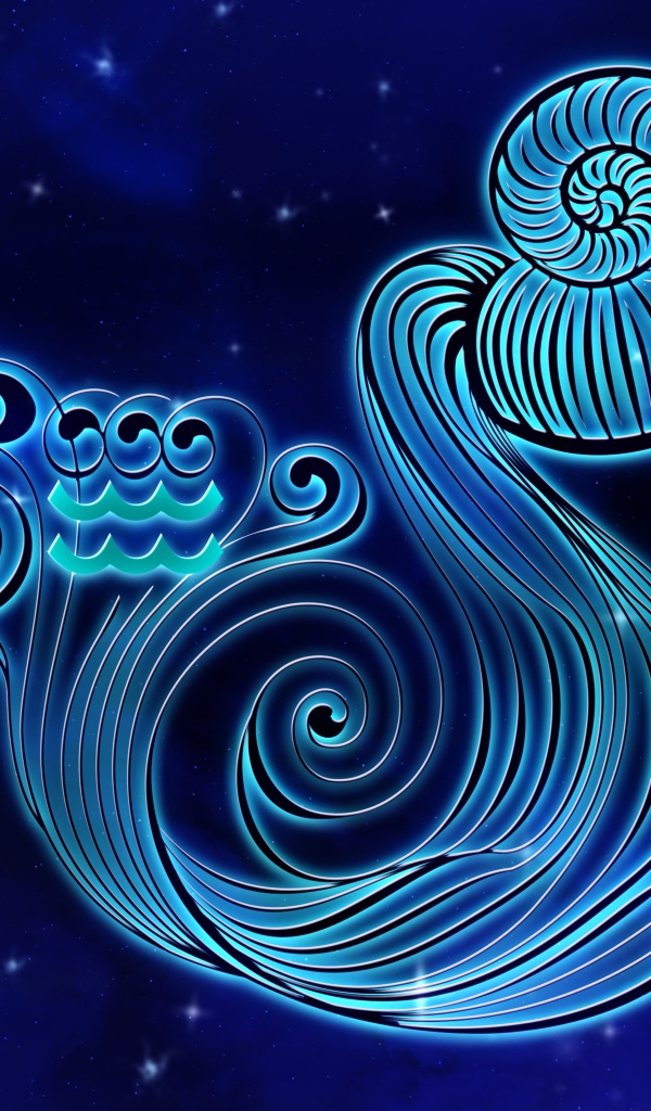 Красивый знак водолей на синем фоне