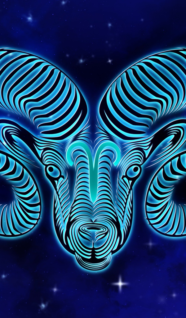 Красивый знак зодиака овен на синем фоне